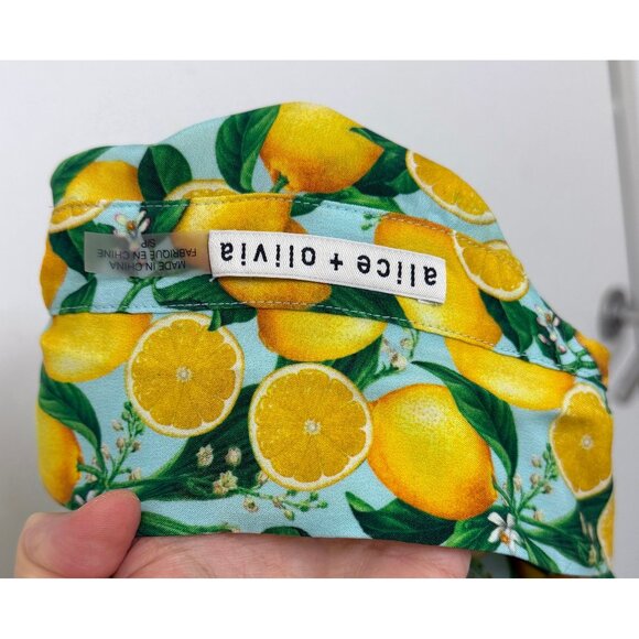 Alice + Olivia Jem Mini Shirt Dress Lemon Squeeze Print Floral Fruit Blue S - Picture 16 of 16